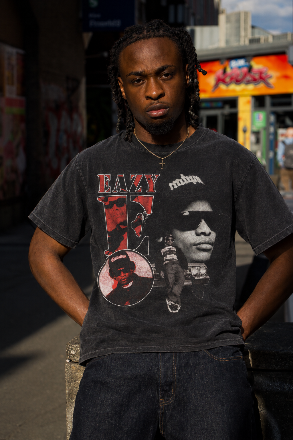 Model wearing the Eazy-E Compton tee
