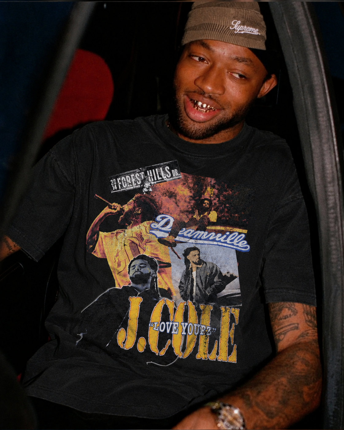 Model wearing the J. Cole Love Yourz tee