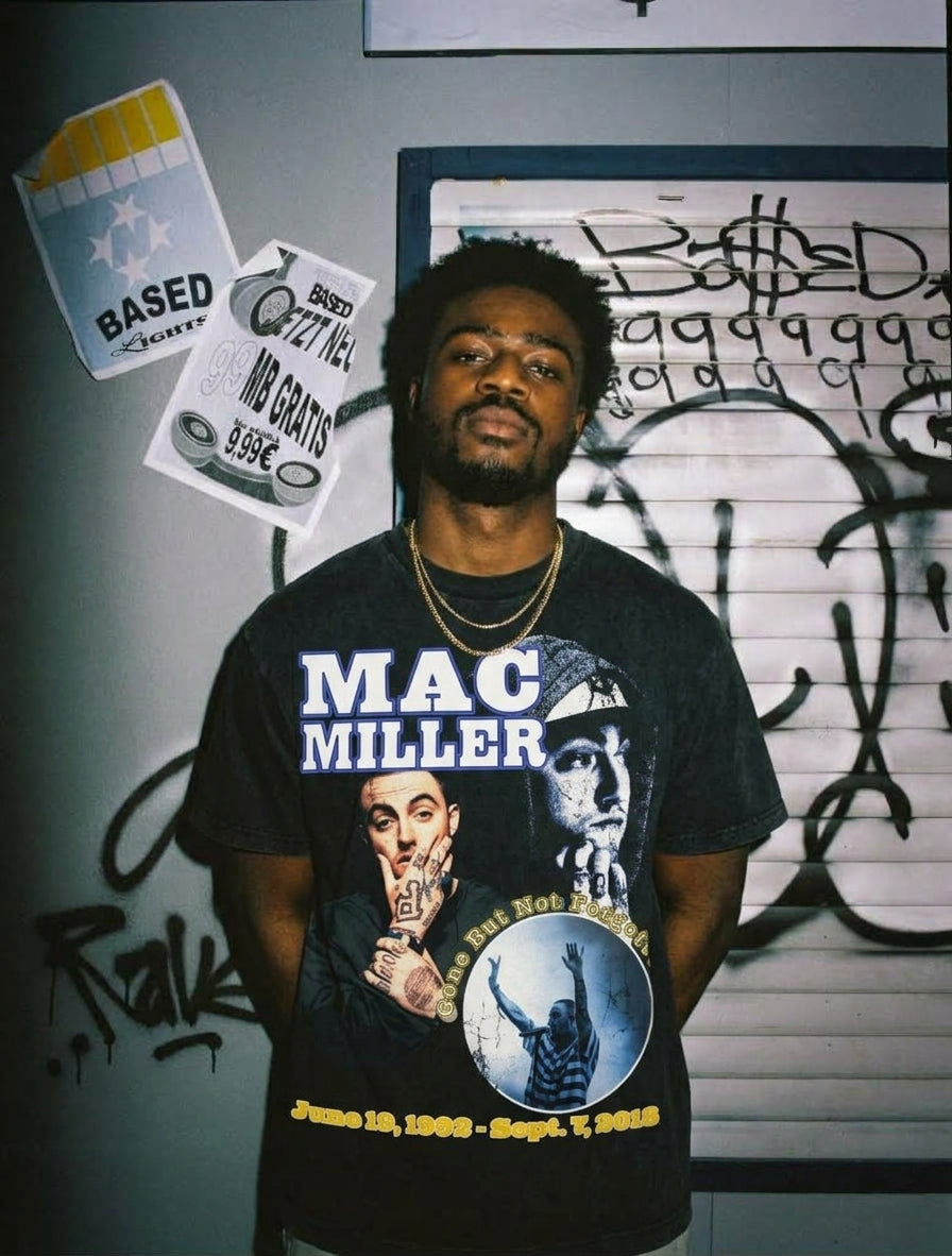Model wearing the Mac Miller tee