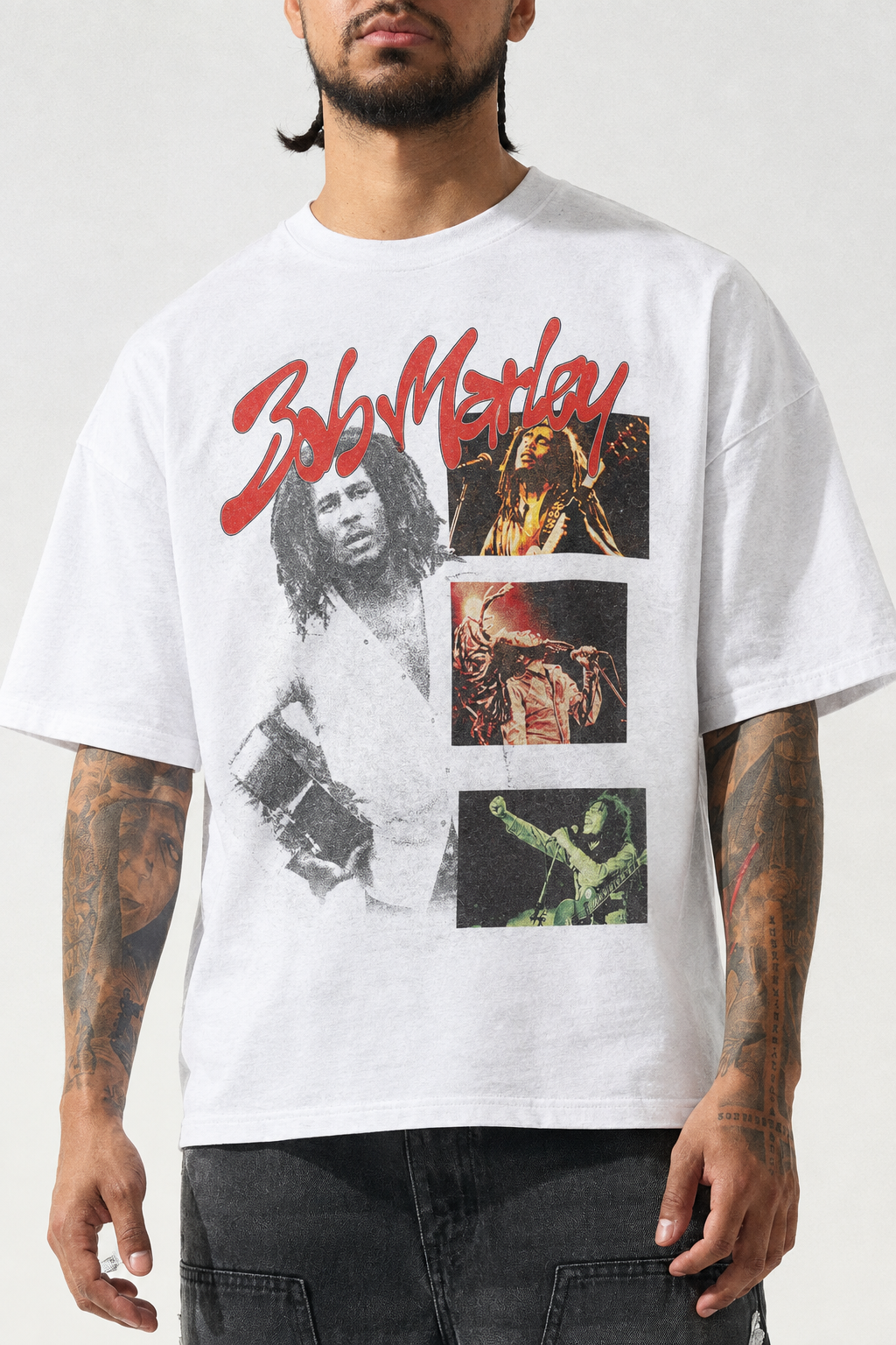 Model wearing the Bob Marley Live tee