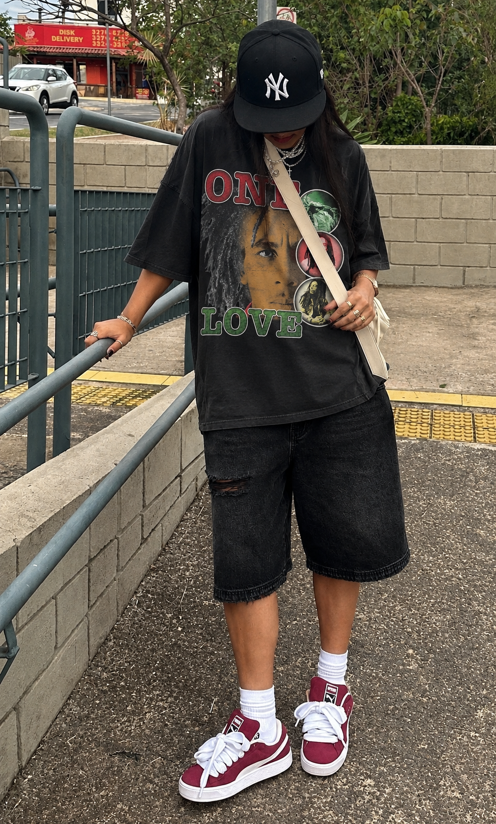 Model wearing the Bob Marley One Love tee