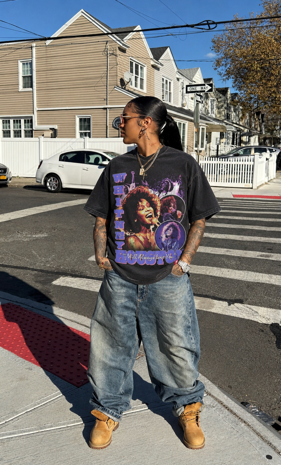 Model wearing the Whitney Houston Always Love You tee